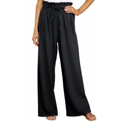 Black Casual High Rise Paperbag Waist Wide Leg Pants