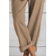 Khaki Loose Drawstring Waist Knit Pants with Pockets