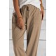 Khaki Loose Drawstring Waist Knit Pants with Pockets