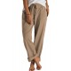 Khaki Loose Drawstring Waist Knit Pants with Pockets