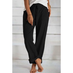 Black Loose Drawstring Waist Knit Pants with Pockets