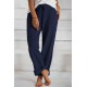 Blue Khaki Loose Drawstring Waist Knit Pants with Pockets