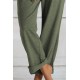 Green Khaki Loose Drawstring Waist Knit Pants with Pockets