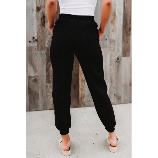 Black Elastic Waist Jogger Pants with Pocket