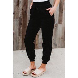 Black Elastic Waist Jogger Pants with Pocket