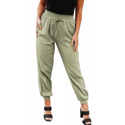 Green Elastic Waist Jogger Pants with Pocket