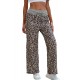 Leopard Print Drawstring Waist Wide Leg Pants