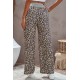 Leopard Print Drawstring Waist Wide Leg Pants