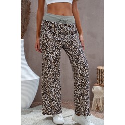 Leopard Print Drawstring Waist Wide Leg Pants