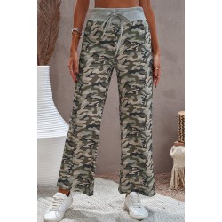 Camouflage Print Drawstring Waist Wide Leg Pants