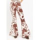 Brown Cow Print High Waisted Flared Pants