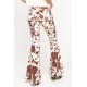 Brown Cow Print High Waisted Flared Pants