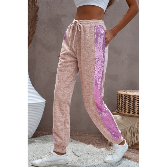 Purple Stripe Sequin Jogger Pants