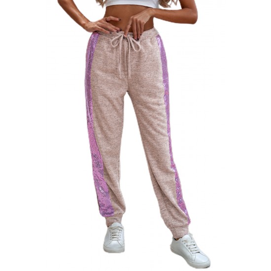 Purple Stripe Sequin Jogger Pants