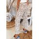 Leopard Raw Hem Straight Legs Pants