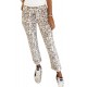 Leopard Raw Hem Straight Legs Pants