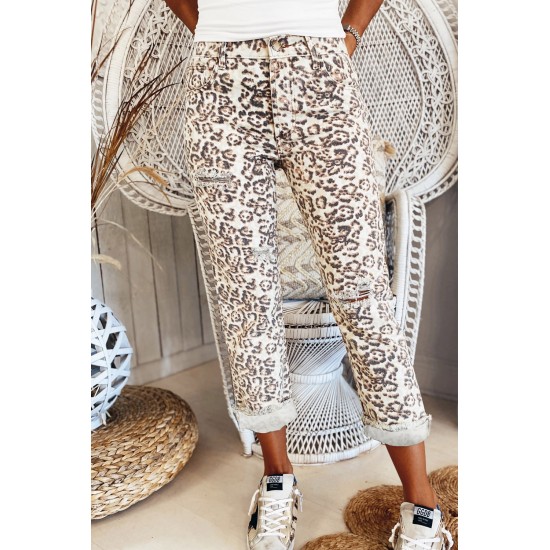 Leopard Raw Hem Straight Legs Pants