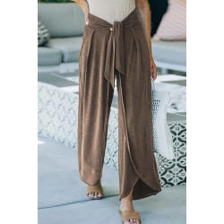 Brown Solid Tie Waist Palazzo Pants