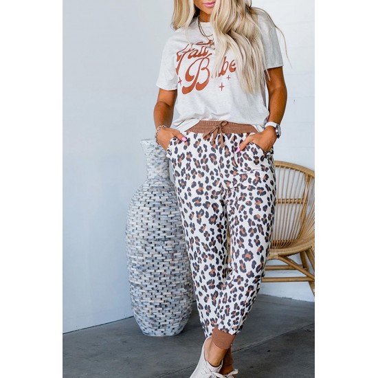 Leopard Print Elastic Waist Jogger Pants