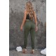 Army Green Pocketed Drawstring Casual Pants