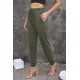 Army Green Pocketed Drawstring Casual Pants