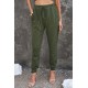 Army Green Pocketed Drawstring Casual Pants