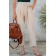 Beige Drawstring Pocketed Straight Leg Denim Pants