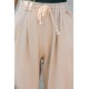 Beige Drawstring Pocketed Straight Leg Denim Pants