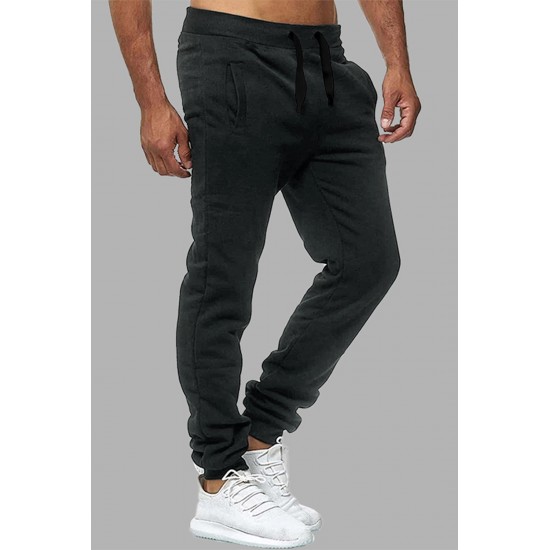 Gray Drawstring Elastic Waist Men's Casual Joggers