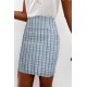 Sky Blue  High Waist Tweed Plaid Mini Skirt