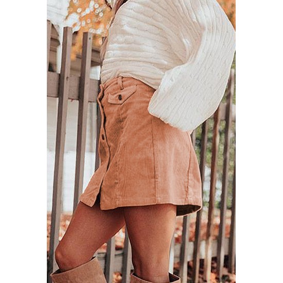 Apricot High Waist Button Corduroy Mini Skirt