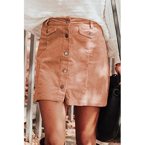 Apricot High Waist Button Corduroy Mini Skirt