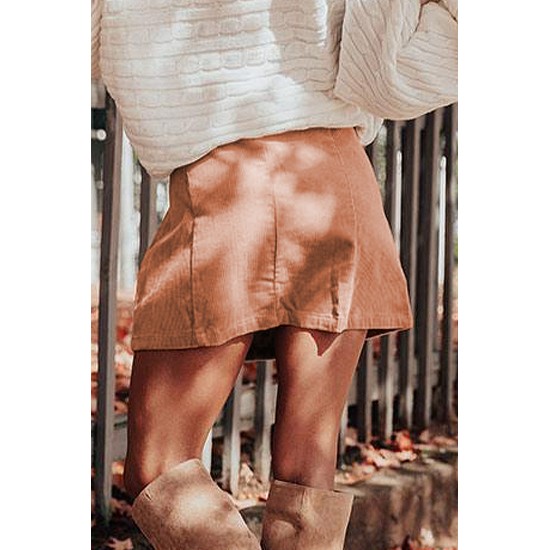 Apricot High Waist Button Corduroy Mini Skirt