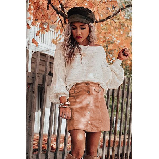 Apricot High Waist Button Corduroy Mini Skirt