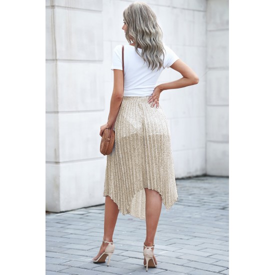 Beige Fashion Print Side Slit Pleated Maxi Skirt