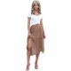 Brown Fashion Print Side Slit Pleated Maxi Skirt