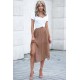 Brown Fashion Print Side Slit Pleated Maxi Skirt