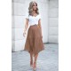 Brown Fashion Print Side Slit Pleated Maxi Skirt