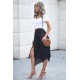 Black Fashion Print Side Slit Pleated Maxi Skirt