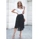 Black Fashion Print Side Slit Pleated Maxi Skirt