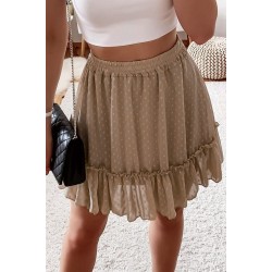 Khaki Dot Print Elastic Waist Chiffon Mini Skirt