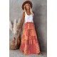 Orange Tiered Paisley Print Pocketed Maxi Skirt