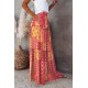 Orange Tiered Paisley Print Pocketed Maxi Skirt