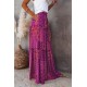 Purple Tiered Paisley Print Pocketed Maxi Skirt