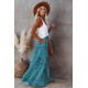 Green Tiered Paisley Print Pocketed Maxi Skirt