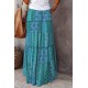 Green Tiered Paisley Print Pocketed Maxi Skirt