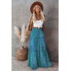 Green Tiered Paisley Print Pocketed Maxi Skirt