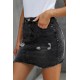 Black Distressed Raw Hem Denim Skirt