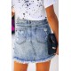 Sky Blue Distressed Raw Hem Denim Skirt