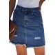 Blue Pocketed Raw Hemline Short Denim Skirt